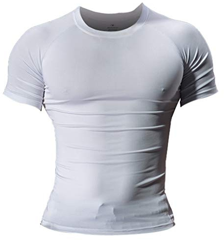 Muscle Alive Men Skinny Tight Compression Base Layer Short Sleeve T Shirt Bodybuilding Tops Polyester and Spandex