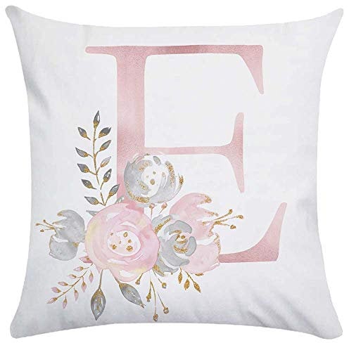 Weiang Kissenbezug mit Zahlen und Buchstaben, Rosa, doppelseitig, 50 x 50 cm, Polyester, 16, 50 x 50 Centimeters