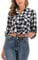 Enjoyoself Damen Karrierte Bluse Langarm Karo Flanell Hemden Baumwolle Button-down Hemdbluse für Alltag und Oktoberfest,Schwarz-Weiß,S