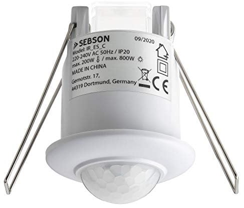 SEBSON® Mini Bewegungsmelder Innen - 2er Set - Unterputz Decken Montage, programmierbar, Infrarot Sensor Reichweite 6m / 360°, LED geeignet - Ø50x66mm 3-Draht