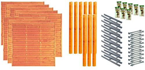 TETZNER & JENTZSCH Zäune San Diego 6 I Sichtschutz Zaun 180 x 180 cm Orange I Gartenzaun aus Holz für den Sichtschutz I Zaun mit Lamellenwand I Gartenzaun Komplettset mit Trennwand für den Windschutz