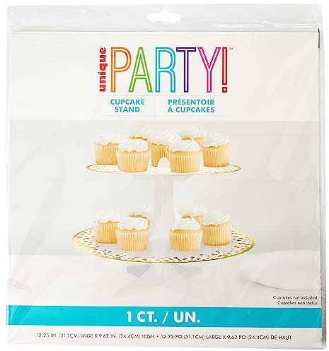 Elegant Gold Foil Cardboard Cupcake Stand (33cm x 35cm) - Dazzling Cardboard Display Tower - Perfect for Parties & Celebrations - 1 Pc