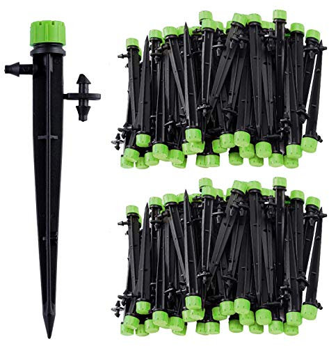 Kalolary 100pcs Aspersor de Riego para Tubo de 1/4 (4-7 mm), 360° Aspersor de Riego por Goteo Ajustable Aspersor de Riego de Micro Flujo para Riego de Jardines y Césped, Verde