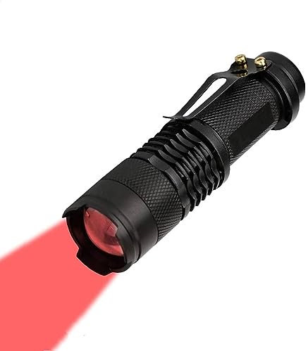 XLENTGEN Lampe Torche LED Rouge, 350 Lumens Petite Lampe Lumière Rouge Zoomable étanche 3 Modes Tactique Torche Chasse Pour Camping Observation, Randonnée, Vision Nocturne, Pêche De Nuit
