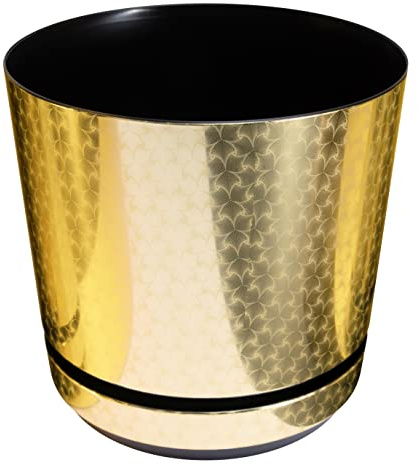 KORAD Blumentopf mit untersatzer - Muster 055 Art-Deco-Gold - 21 cm - Pflanzkübel aus Hochwertiger Kunststoff - Dekorativer Topf für Pflanzen