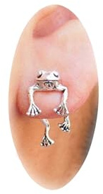 Frosch-Ohrringe für Frauen, trendiges Valentinstagsgeschenk für sie, 3D-Tier-Ohrstecker, Schmuck, Geschenke, niedlich, cool, einzigartiges Zeug, 10mm x 15mm x 1.5mm, Metall, Kein Edelstein