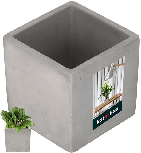 KOTARBAU® Pot de fleurs, gris, 20 x 20 cm, pour fleurs, plantes, en béton décoratif, carré, pour l'intérieur et l'extérieur
