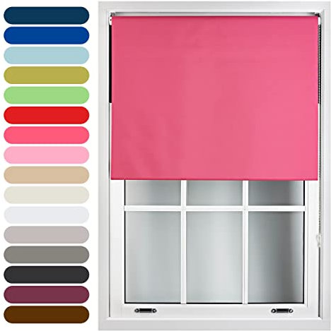 FURNISHED Roller Blinds Thermal Blackout Roller Blind - Trimmable Insulated UV Protection Child Safe Easy Fit Home Office Window Blinds, Fuchsia, 135W x 210H cm