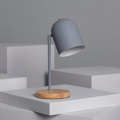 LEDKIA LIGHTING - Tischlampe Kidonge aus Metall | Elegantes Design | Modernes Ambiente | E27 Fassung, Grau, Holz
