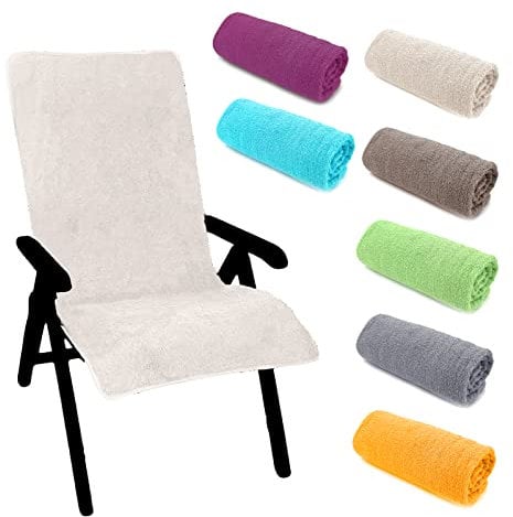 heimtexland ® Hochlehner Stuhlauflage Frottier Gartenstuhl Schonbezug Schwimmbad Sauna Fitnessstudio Hygiene Handtuch Frottee 60 x 130 cm Typ772 Creme