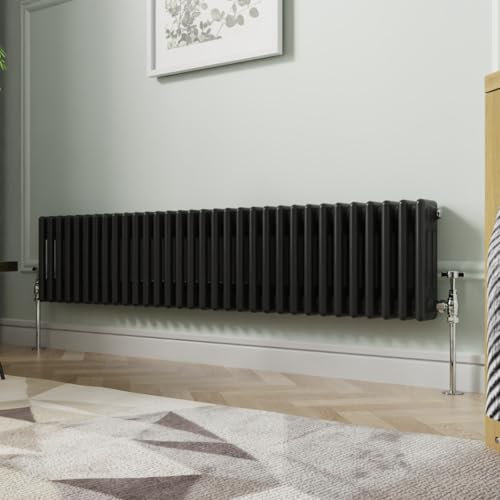 NRG 300 x 1460mm Traditional Black Horizontal Cast Iron Style Radiator Triple Panel