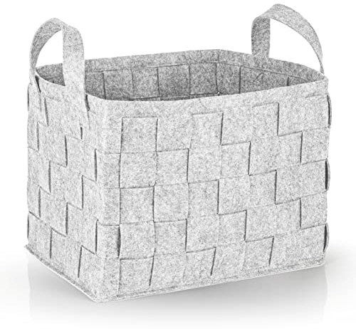 N8WERK Filz-Aufbewahrungskorb mit Griff 40x30x30cm | Ideal zur Aufbewahrung von Kaminholz & Zeitschriften | Strapazierfähig & vielseitig | Faltbarer Aufbewahrungskorb zur Lagerung [Hellgrau]