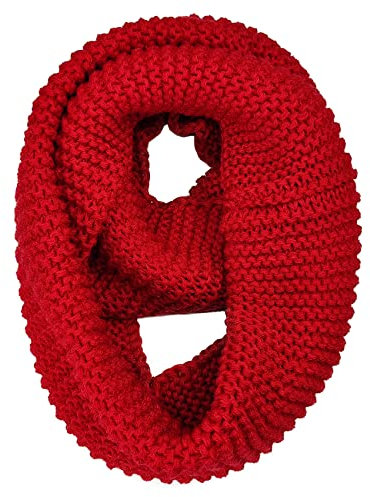 GB-W-S-J1 Damen/Herren, dicker Winter-Strick, Unendlichkeits-Schal, grob, warm, gestrickt, für kaltes Wetter, rot, One size