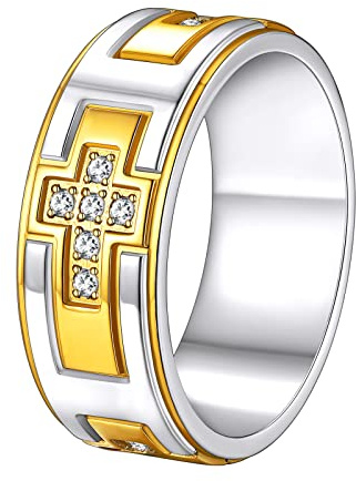 Supcare Edelstahl Ringe Herren Männer Kreuzring Religious Ring Fingerring Goldring Wolfram Ring Bandring Vintage Spinnerring Smartring Hip Hop Punk Modeschmuck für Geburtstag Dating
