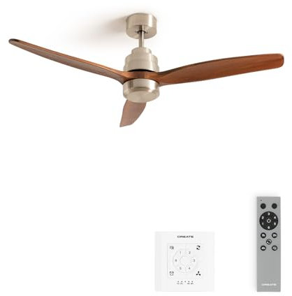 CREATE / WINDSTYLANCE/Deckenventilator Nickel Dunkelholzflügel mit Fernbedienung und Wandschalter / 40W, doppelte Höhe, Ø132 cm, 6 Geschwindigkeiten, Timer, DC-Motor, Sommer-Winterbetrieb