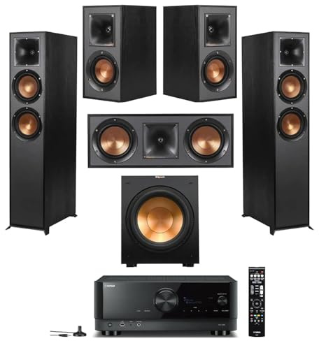 Klipsch Reference 5.2 Home Theater System w/ 7.2 Receiver, w/ 2X R-26FA Floorstanding Speaker, R-25C Center Speaker, R-41M Speaker, 2X R-12SW Subwoofer & Yamaha RX-A2AB 7.2-Channel AV Receiver