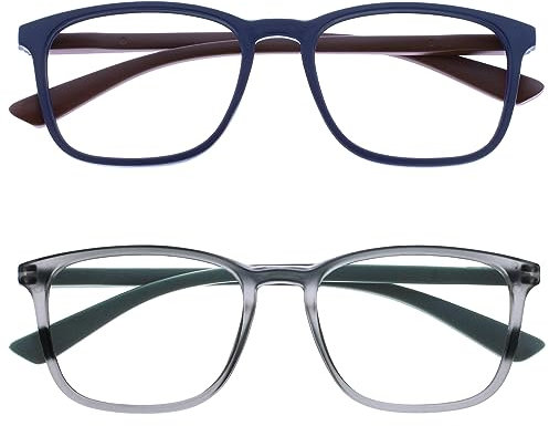 OPULIZE Max Lesebrille 2er Pack - Klassische große rechteckige Fassung - Brillen in mattem Blau und Grau - Herren Damen Unisex - RR78-37 - +3,50