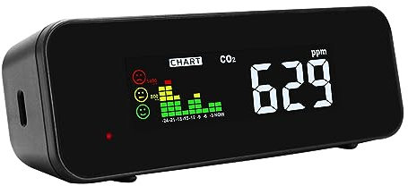 2-in-1 CO2- und Temperaturmonitor für den Innenbereich, Kohlendioxid-Messgerät mit NDIR-Sensor/farbiger Alarm/Diagramm-Trendanzeige/0 ~ 5000 ppm Messung, tragbarer Luftqualitätstester