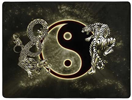 JAYWIS Yin Yang Teppich mit Drachentigerdruck, rutschfest, für Wohnzimmer, traditioneller Teppich, 160 x 122 cm