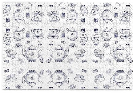 Puzzle personnalisé - Créez un puzzle d'images personnalisé pour la famille et les amis Théières et tasses dessinées à la main