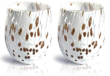 MAZZEGA ART & DESIGN - 2 Aventurin-Wassergläser aus mundgeblasenem und handgefertigtem Glas - Personalisierbar - Die Farben von Murano - Made in Italy (2 Weiß)