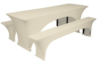 TexDeko® Hussen für Bierzeltgarnitur Stretch | Set aus Tisch- & Bankhussen | Knitterfrei, Pflegeleicht & Waschbar | Perfekt für Festzelte, Hochzeiten & Events (220 x 50cm, Creme)