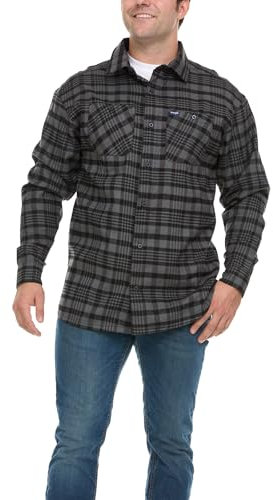 Wrangler Big and Tall Flannel Shirt for Men – Mens Button Down Plaid Shirt, Charcoal/Black, 4X