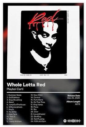 ZOLULA Whole Lotta Red – Musikalbum-Poster, Leinwand, Poster, Wandkunst, Dekordruck, Bild, Gemälde für Wohnzimmer, Schlafzimmer, Dekoration, ungerahmt, 40 x 60 cm