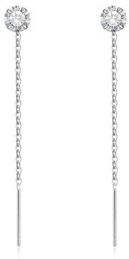 Orecchini Pendenti Donna con Catena in Argento 925 e Cristalli 3 mm, Orecchini in filo d'argento sterling, Orecchini Punto Luce - Orecchini Lunghi Donna Argento 925 Con cristallo austriaco bianco