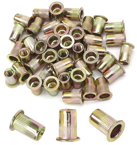 Bonsicoky 60 tuercas de remache métricas M6, tuerca de remache ciega moleteada de acero inoxidable 304 con cabeza plana moleteada