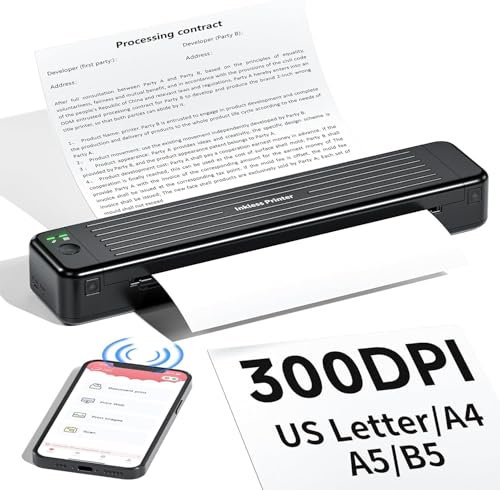 PokeLabel P831 Tragbarer Thermodrucker Normal und Thermopapier, Mobiler Drucker A4 für Unterwegs, Kompatibel mit Samsung Android iOS Handy, Bluetooth Schwarz Weiss Drucker für A4/B5/A5/Letter, Schwarz
