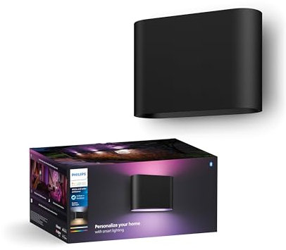 Philips Hue White and Colour Ambiance Dymera Smart Indoor and Outdoor Wall Light, White and Colour Light, Hue Bridge Required for Outdoor Use, Voice Control with Alexa, Apple Home, Google Assistant