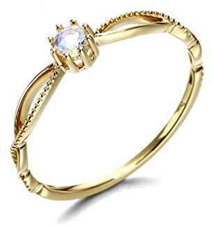 Lieson Verlobung Ring Damen, Gold Ring Damen 750 18K Solitär Rund Mondstein Im Verdreht Hohl Design Eheringe Gelbgold Gr. 51 (16.2)