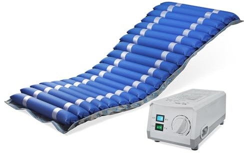Materasso Antidecubito Singolo,Materasso antidecubito ad aria alternata Con compressore silenzioso,Nylon, 20 celle d'aria, Per piaghe di I, II, III, IV grado, Blu, 200x86x9.5 cm