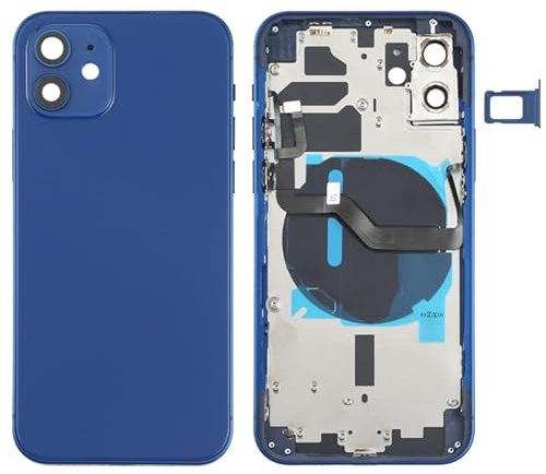 High-Tech Place - Tapa trasera de la batería (con teclas laterales y bandeja de tarjetas y potencia + volumen Flex cable y módulo de carga inalámbrica) para iPhone 12