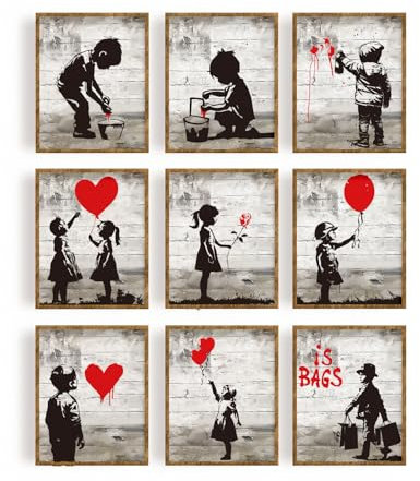 FREEBLOSS 9 Set Ungerahmte Wandkunstdrucke Für Kinder, 8X10 Tuschemalereien, Leinwandkunst Poster, Lustiger Abstrakter Leinwanddruck, Wandkunstgemälde Für Zuhause, Büro, Zimmerdekoration