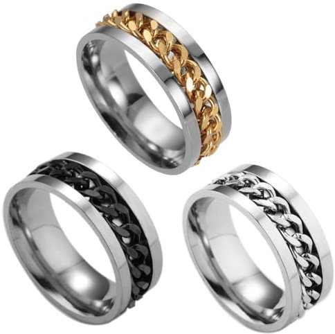 WMUVAZA Edelstahl Herren Ringe, 3 Stück Spinner Ringe Set, Schwarz, Klassisch, Feierliche Anlässe