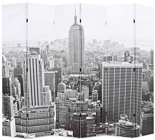 Homgoday Paravent für den Außenbereich, faltbar, 228 x 170 cm, Druck New York, weiß und schwarz, Separare für den Außenbereich, Trennwand für den Garten, Trennwand für den Außenbereich