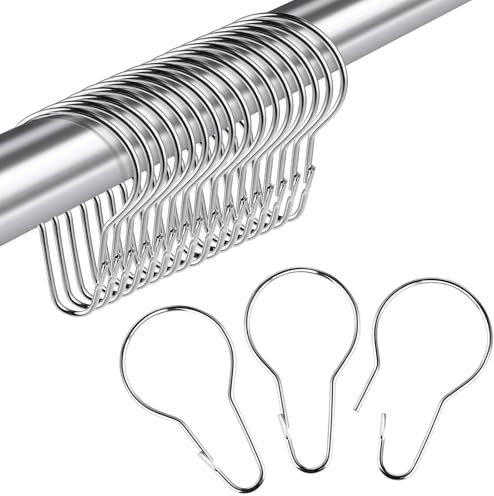 Dimeho 30 Stück Duschvorhang Ringe, Hängende Duschklammern Duschvorhangringe Kettenhaken Rostfreie Duschvorhangringe, Wiederverwendbare Duschvorhangaufhänger für Badezimmer Schlafzimmer Küche(Silber)