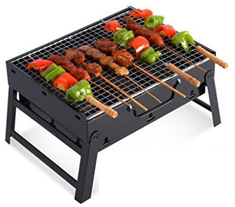 Tragbarer BBQ-Grill, Mini-Holzkohlegrill, Kleiner Klappgrill aus Edelstahl mit verchromtem Grillrost für 3–5 Personen zum Grillen im Freien, Kochen im Garten, Camping, Picknicks (Farbe: klein)