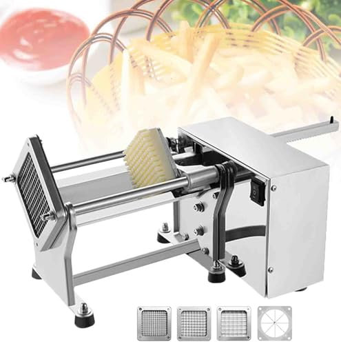 HNBYLMM Electric French Fry Cutter, Professional Electric Potato Chip Cutter Stainless Steel Potato Chipper with 4 Replacement Blades, for Potatoes, Carrots, Onion, Cucumbers