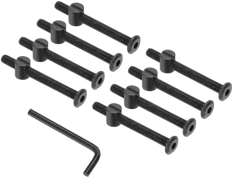 PATIKIL 8 Pack Vis À Lit Superposé M6 x 60mm Pour Meuble Lit Noir | Vis À Tête Hexagonale À Six Pans Creux Boulons Écrous Assortiment Avec 1 Clé