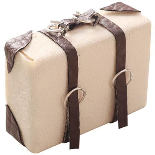 Amosfun Miniatur Reisekoffer FüR Puppenhaus, Vintage Koffer, Kleiner Koffer Deko FüR PuppenstubenmöBel, Beige, 4.7 X 3.5 X 1.8 cm, Pu