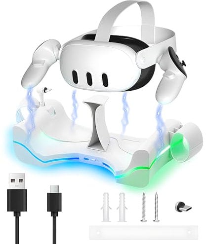 Charging Dock for Meta Quest 3, VR Charger Station Stand with 7 Colors Breathing Light, Charging Station for Quest 3 Headset Only, Non-Slip Mat (White)