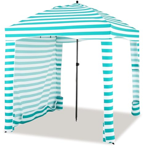 GOPLUS Sombrilla de Playa Plegable con Pared Lateral (Verde) | Tienda de Playa 183x183x240cm con 8 Sacos de Arena y Bolsa de Transporte para Camping, Picnic y Pesca