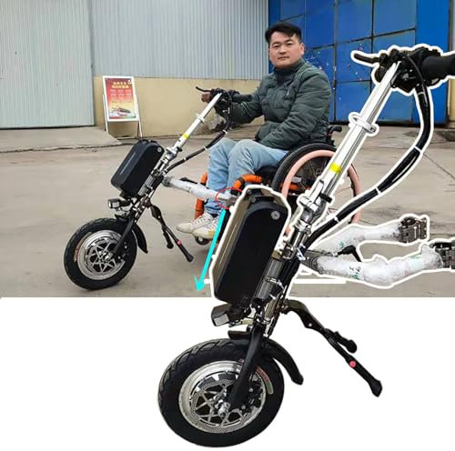 Elektrischer Handrad Rollstuhl Aufsatz 500W Zugvorrichtung mit Frontlicht Stoßdämpfersystem Hochtöner Inklusive 3 Geschwindigkeiten 60/70 km Reichweite