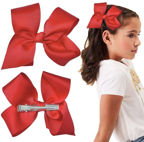 2 pezzi di fiocchi rossi per capelli, fermaglio per capelli da ragazza, grande forcina a fiocco, fermagli per capelli in nastro morbido, accessori per capelli per ragazze e donne (Rosso)
