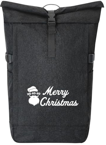 Huuraa Kurierrucksack Ho Ho Ho Santa Merry Christmas 30-44 Liter Black Melange Fairtrade Rolltop Rucksack Geschenkidee