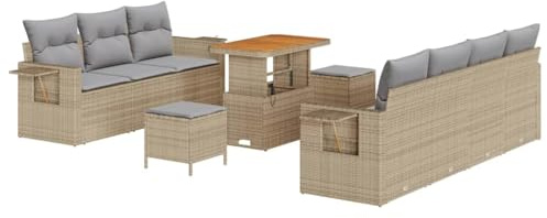 vidaXL 10-teiliges modernes Garten-Sofa-Set mit Kissen in Beige aus Poly-Rattan. Modular gestaltbar, perfekt für Balkone, Terrassen und Außenbereiche. Ideal für Deine Gartenmöbel.