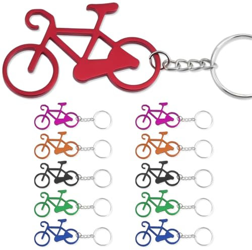 Clyhon 10 Pcs Fahrrad Bier Flaschenöffner Schlüsselanhänger Fahrrad Schlüsselanhänger Flaschenöffner Zinklegierung Bierflaschenöffner Schlüsselring für Party, Hochzeiten, Bars (Zufällige Farbe)